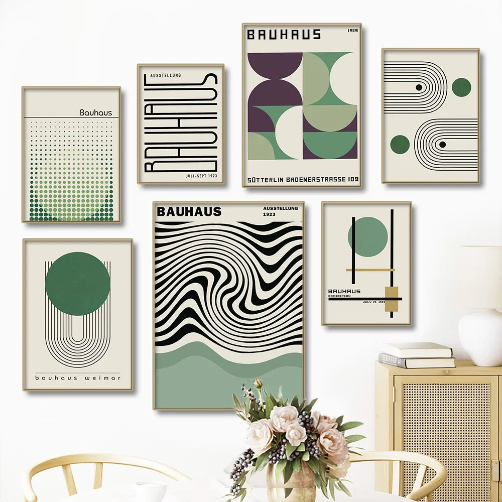 Bauhaus Green Minimalist Wall Art Canvas Print Water-Resistant