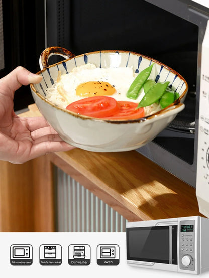 7.5 Ceramic Inch Noodle Bowl With Handles Floral Porcelain
