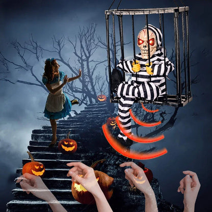 Skull Halloween Decoration Hangable Prisoner Cage Prop Fall 2025 Spooky Indoor Hanging Decor Ready To Hang