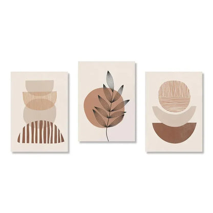 Abstract Boho Canvas Wall Art Trio Neutral Contemporary Decor