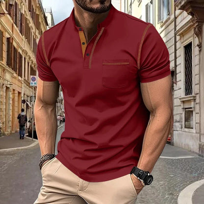 Fashion Summer European American Men's Casual Polo Shirt, Stand-Up Collar Top