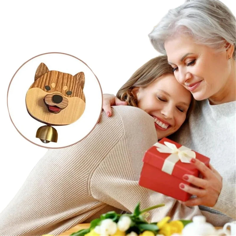 Shiba Wooden Inu Wind Chime Doorbell - Magnetic Shopkeepers Bell for Door Opening