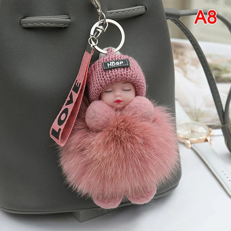 Sleeping Pompom Baby Keychain Plush Bag Charm Cute Gift