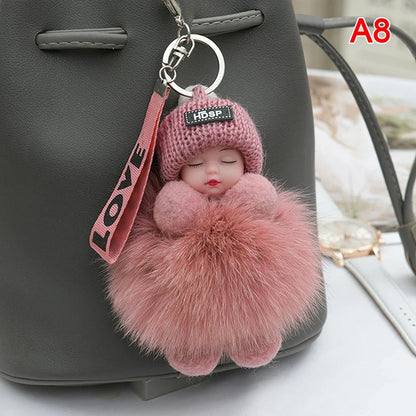Sleeping Pompom Baby Keychain Plush Bag Charm Cute Gift