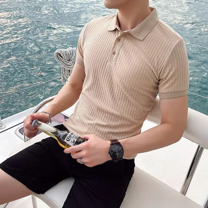 Breathable Silk Mesh Mens Polo Shirt, Short Sleeve with Ribbed Collar, Lightweight and Stylish for Summer-5