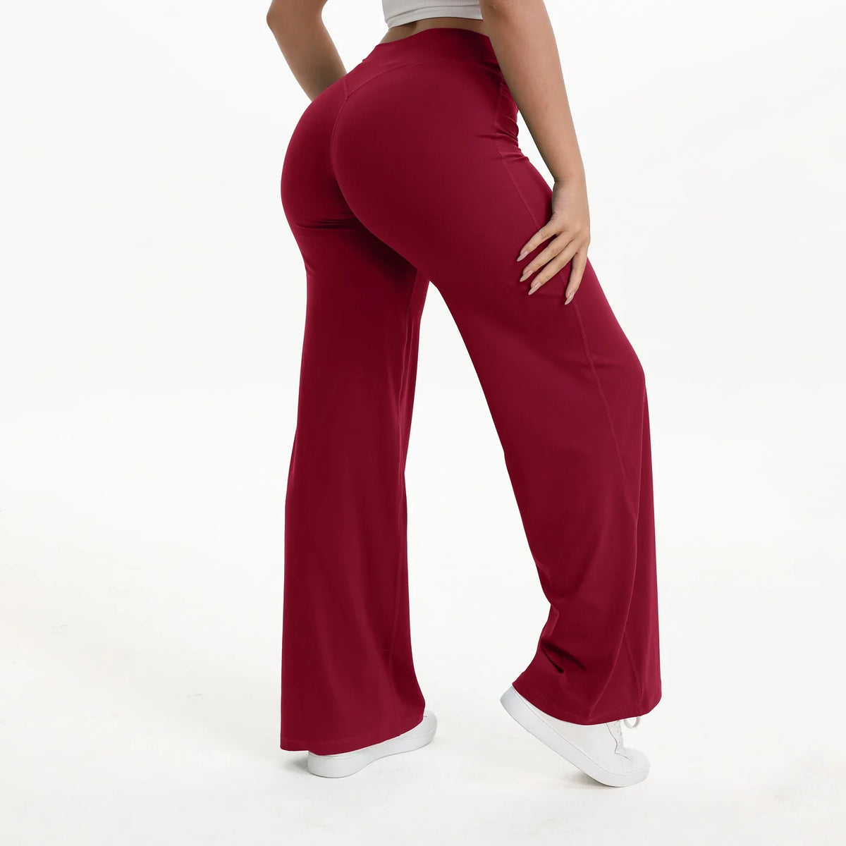 Plush and flattering women's yoga pants - mid-waist straight leg, nylon/elastane blend, for gym and Pilates