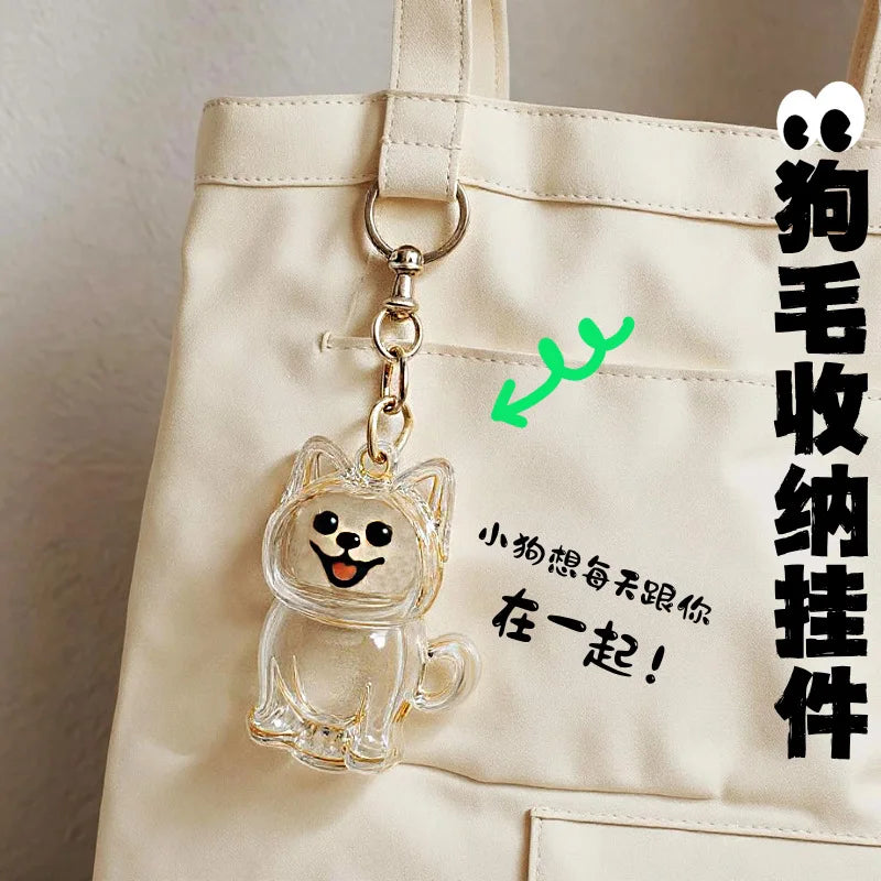 Hair Dog Keepsake Keychain Pendant Clear Resin Charm