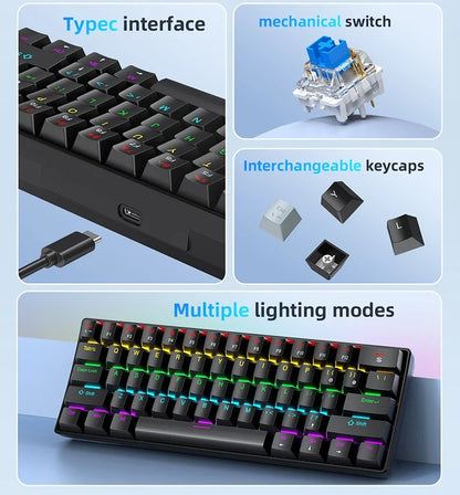 60 Percent Mechanical Mini Keyboard Wired RGB Travel-Friendly
