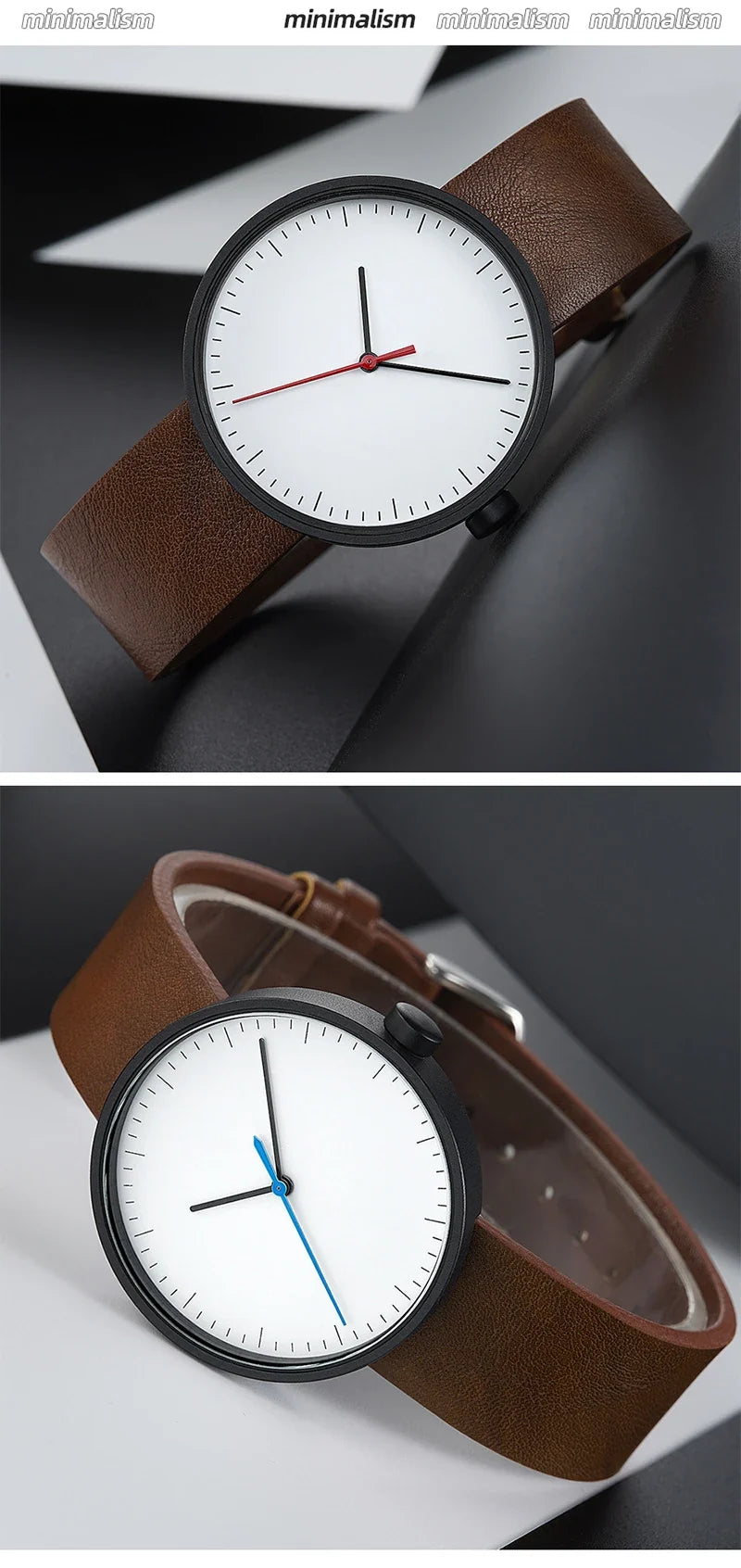 leather strap, round dial, minimalist everyday timepiece – Timeless unisex quartz wristwatch
