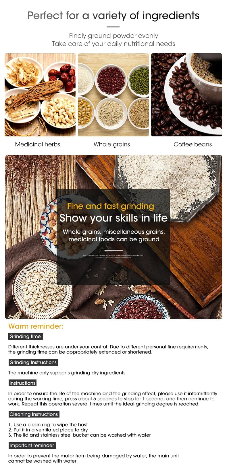 Coffee Grinder Mini Motor-Driven Stainless Ultrafine 300ml