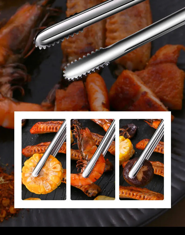 Kitchen & Outdoor 2026 – Stainless Steel BBQ Tongs Anti-Slip Heat Resistant Grill Food Clip