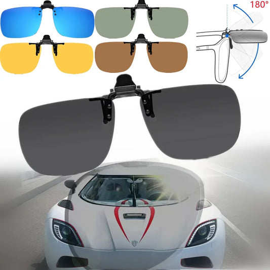 Clip-On2026 Edition Sunglasses Polarized UV400 Night Vision Driving Glasses Square Clip-Ons Anti-Glare Vintage Style