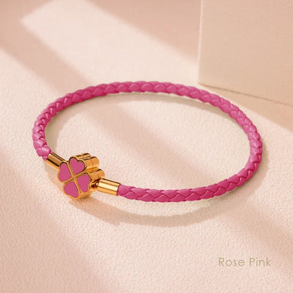 Leaf Four Clover Braided Leather Lucky Bracelet Gift