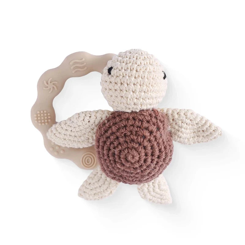 Bear Crochet Teether Rattle Ring Newborn Sensory Toys