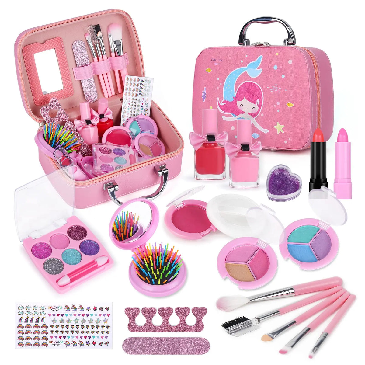Kids2025 Edition Makeup Kit Pink Washable Princess Play Kit Safe Non Toxic Back To School Gift