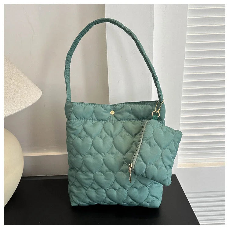 padded square shoulder bag, polyester, casual everyday – Cozy women's quilted tote