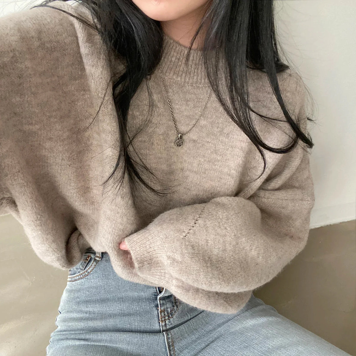 Cozy Oversized Women's Pullover - O Neck, Knit, Office Wear