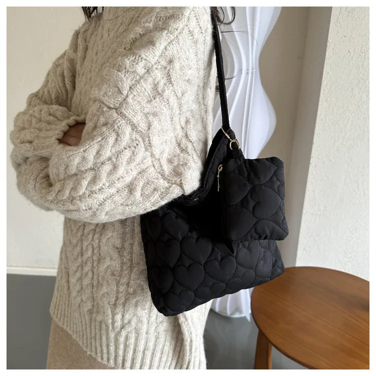 padded square shoulder bag, polyester, casual everyday – Cozy women's quilted tote