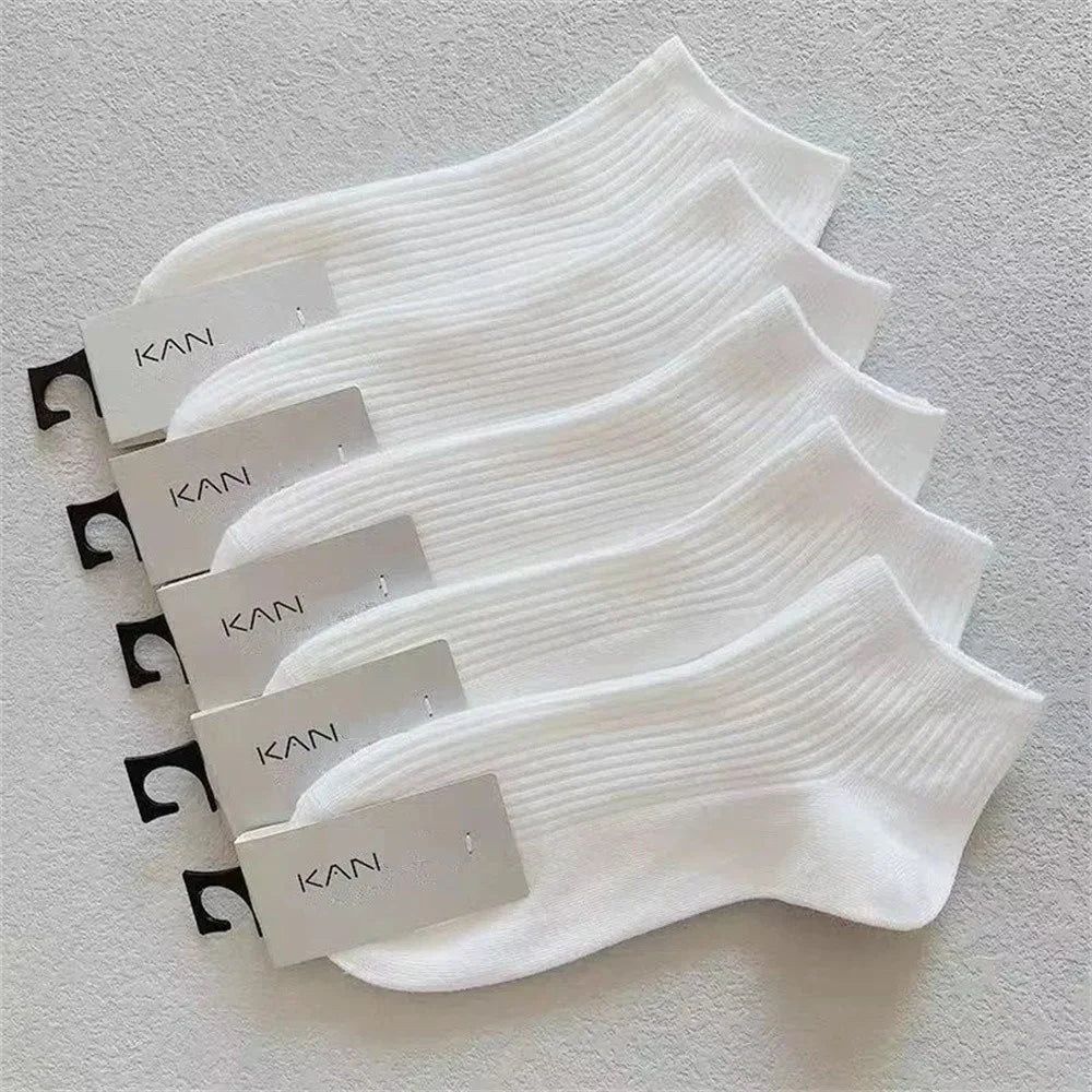 Plush women's invisible ankle socks 5-pack - 100% cotton sweat-absorbing low-cut boat socks