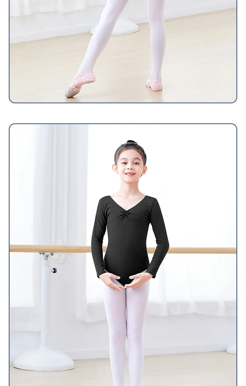 Long Sleeve, Chest-Drawstring, Cotton, For Dance Class – Plush Girls Ballet Leotard