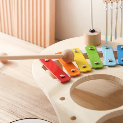 Educational Baby Toys Wooden Xylophone Bells - Montessori Music Table for Newborn Birthday Gifts