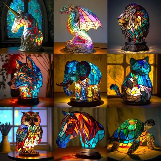 Animal Resin Color LED Table Lamp - Mermaid Sheep Owl Turtle Decor for Household Gifts