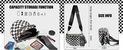 high-capacity sling bag with adjustable strap – Casual women's checkered crossbody shoulder bag