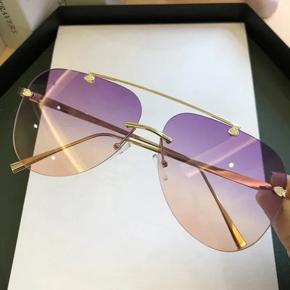 Vintage 2025 Rimless Aviator Sunglasses For Men Women Gradient Shades Black Brown