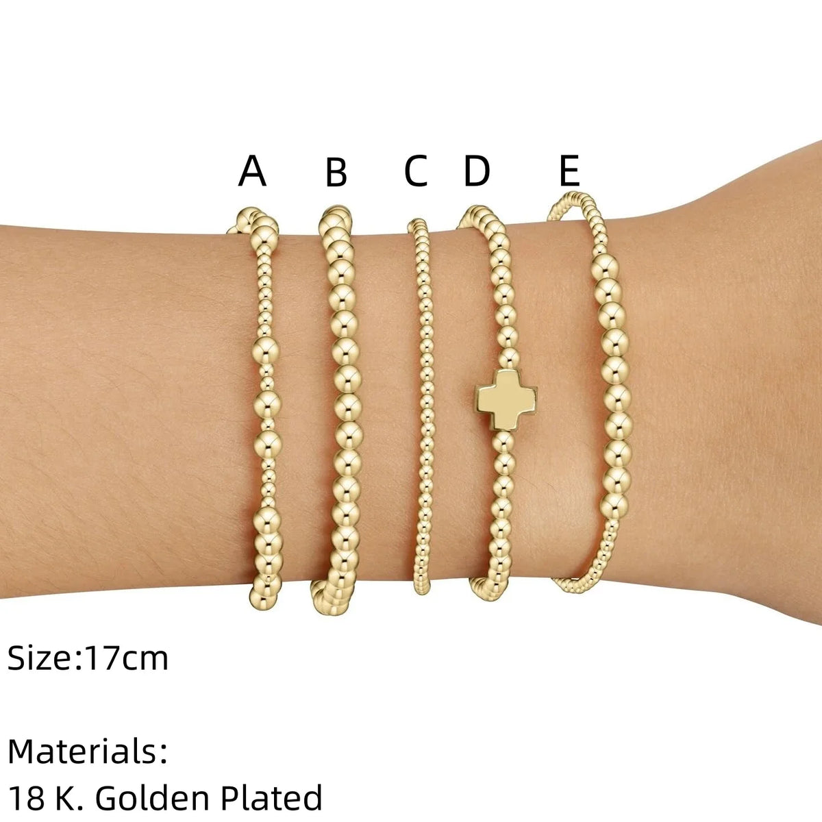 Plated Gold Cross Beaded Bracelet Stackable Hypoallergenic