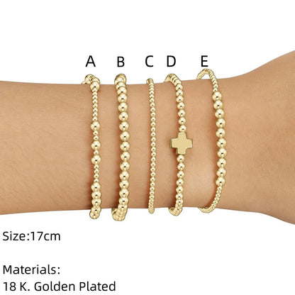Plated Gold Cross Beaded Bracelet Stackable Hypoallergenic