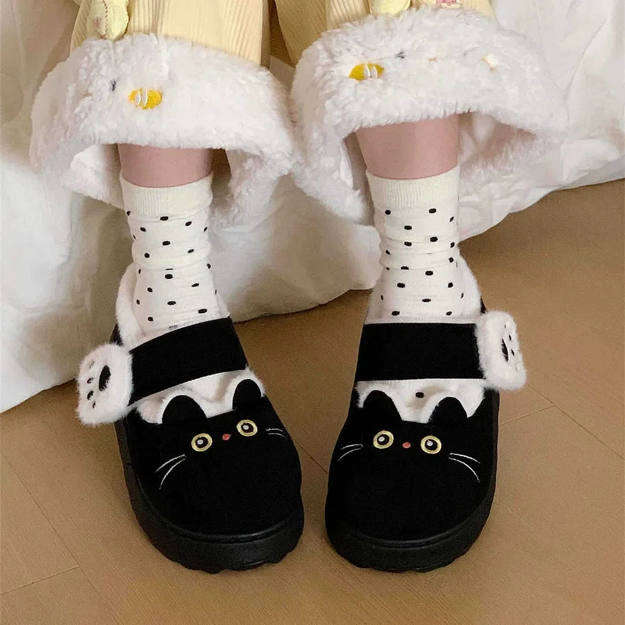 Plush Women’s Cat Slippers - Cat-Face Design, Plush Lining, Cozy Indoor Lounging