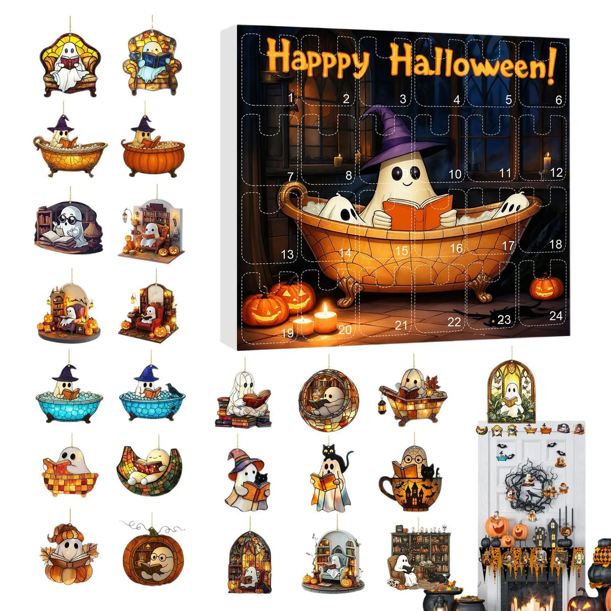 Countdown Halloween Calendar 24 Acrylic Ghosts Decor
