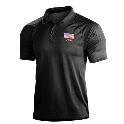 Breathable Men's Polo Shirt - Timeless Polo, Distressed USA Flag Print, Athletic Wear