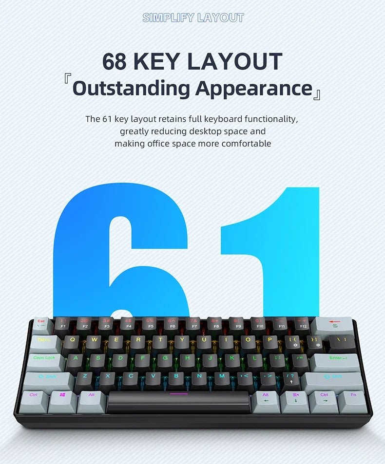 60 Percent Mechanical Mini Keyboard Wired RGB Travel-Friendly