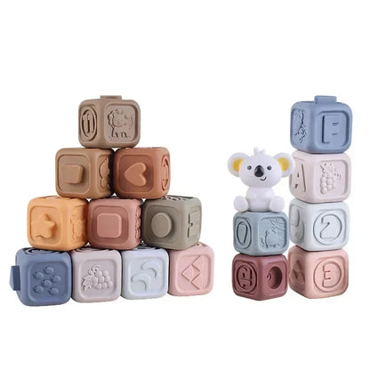 Silicone Montessori Building Blocks for Babies - Stacking and Teething Toys for Early Learning, Safe and Light, Bright Colors
