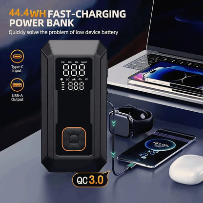 Car2025 Edition Jump Starter All-In-One Air Pump Tire Inflator Travel-Friendly Power Bank LED Light Fall