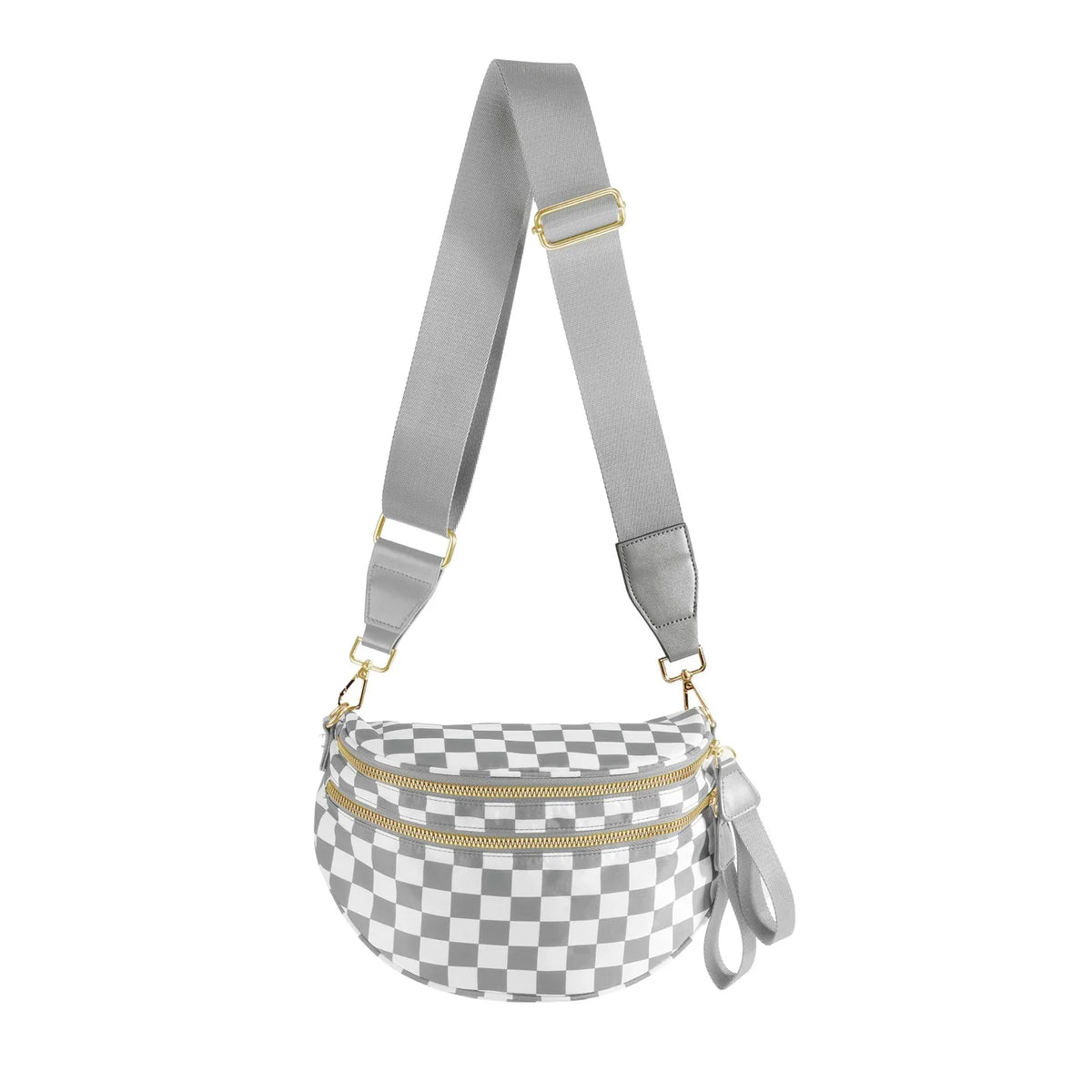 checkered nylon, box shape, travel and daily use – Multi-Use unisex crossbody bum bag