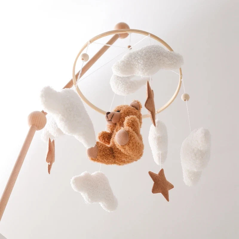 Crib Wooden Mobile Felt Bear Musical Newborn Sensory Toys