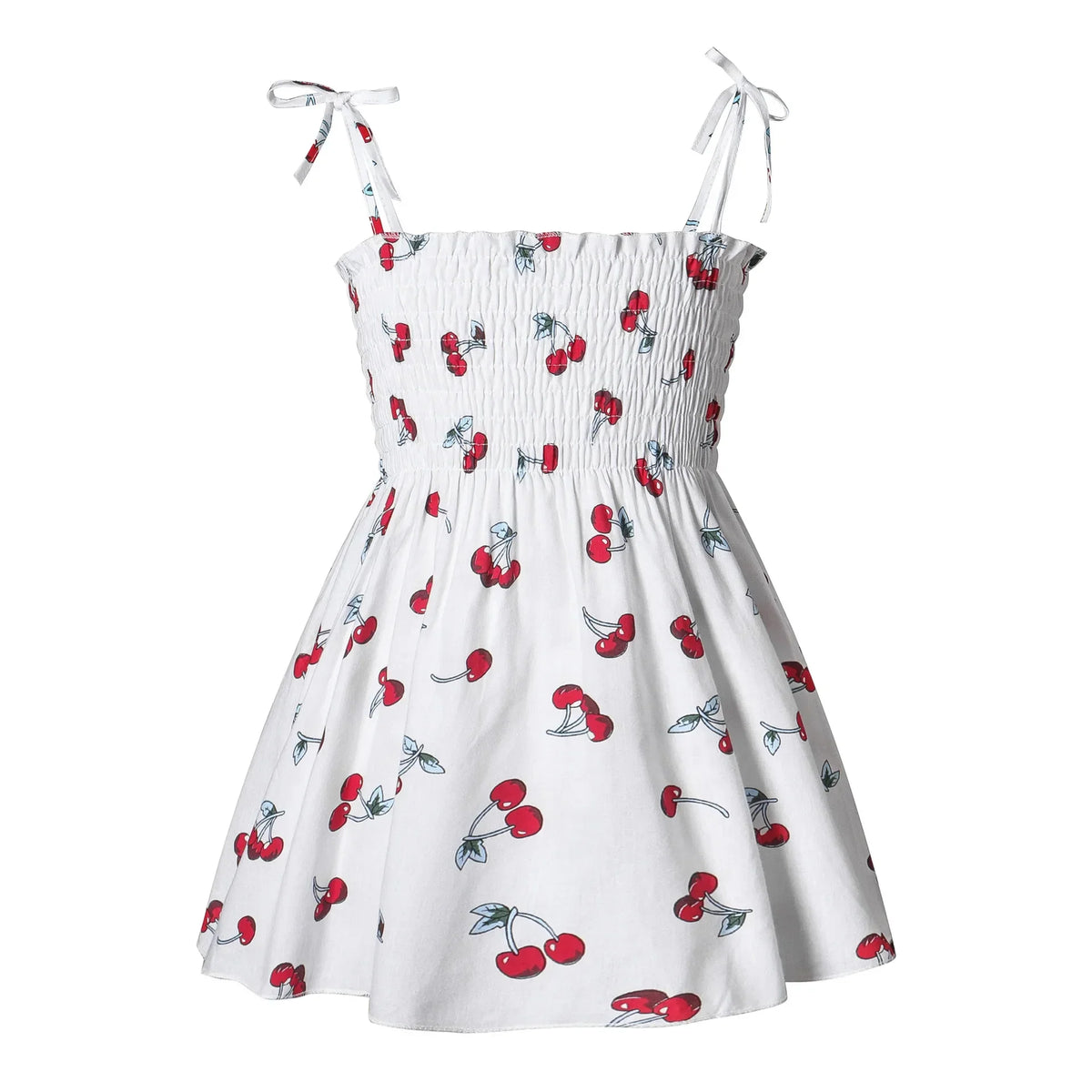 Plush girls' sundress - smocked bodice, daisy print, polyester, for casual summer outings