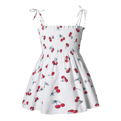 Plush girls' sundress - smocked bodice, daisy print, polyester, for casual summer outings