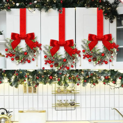 Christmas Wreaths Kit Of 6 Mini Cabinet Wreaths With Red Bows Farmhouse Holiday 2025 Artificial Sturdy Decor