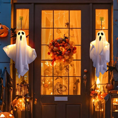Halloween LED Ghosts 3 Piece 20 Inch Hanging Outdoor Decor Fall 2025 Warm Glowing Battery Powered Yard Display