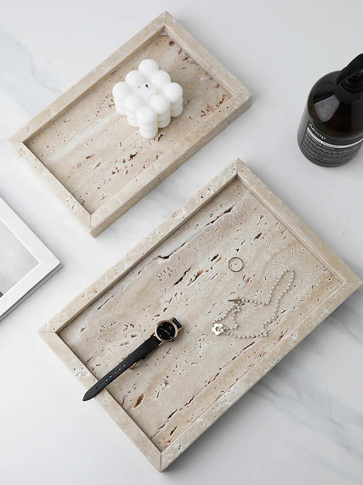 Tray Vanity Travertine Stone Minimalist Marble Style Tray Beige Organizer Fall 2025 Coffee Table Decor Gift
