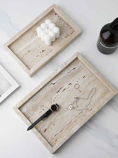 Tray Vanity Travertine Stone Minimalist Marble Style Tray Beige Organizer Fall 2025 Coffee Table Decor Gift