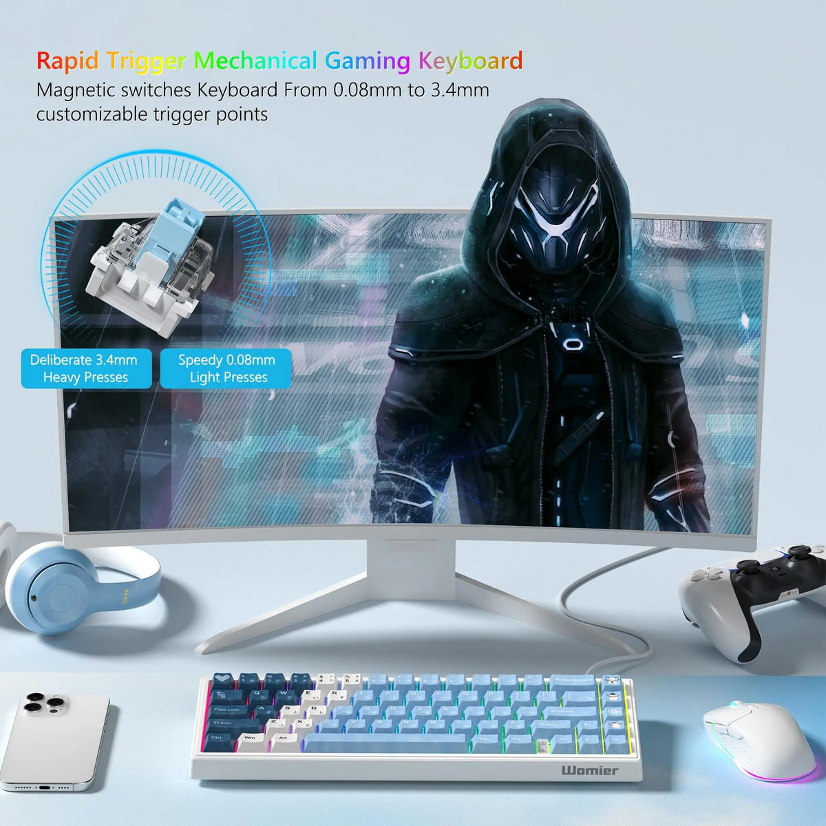 Mechanical Keyboard 68-Key Hall Effect RGB Wired Travel-Friendly