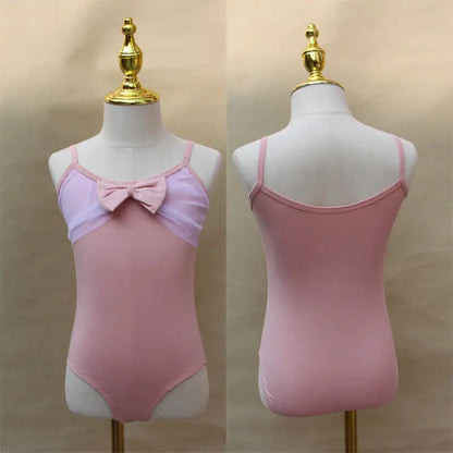 Light girls ballet leotard set - puff-sleeve top, tulle tutu skirt, polyester, for dance class