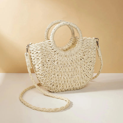 Straw Bag Organic Handwoven Half Moon Beach Tote Crossbody Bag Large Capacity Summer 2026 Vacation Accessory