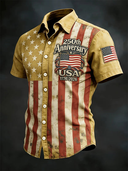 Plush Men's Hawaiian Shirt - Casual Short-Sleeve, 250th Anniversary USA Flag Design, Fourth Of July