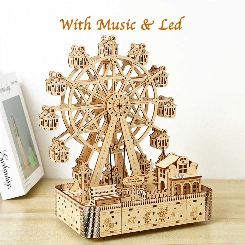 Wooden 3D Puzzle LED Rotating Ferris Wheel Model Kit Mechanical DIY Decor Holiday Gift 2025 Relaxing Build