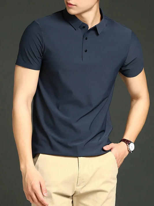 Men's Ice Silk Polo Shirt, Lightweight Breathable Fabric, Adjustable Tailored Fit for Office and Casual Wear-1